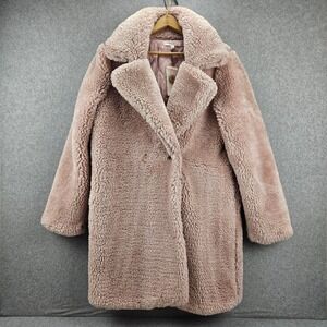 HOT & DELICIOUS Teddy Coat Women L Pink Faux Fur Sherpa Long Jacket Outerwear